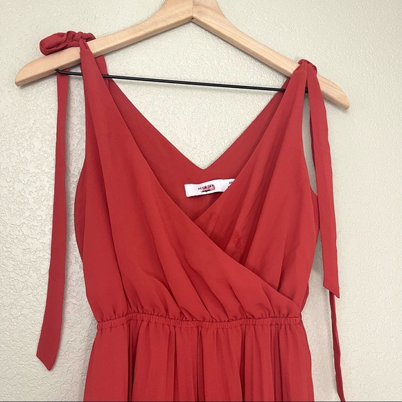 Ali & Jay The Left Bank Pleated Midi Dress XS Rust Tie Sleeve Chiffon - Picture 3 of 11